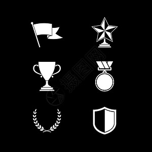 盾星奖章花环孤立矢量插图的奖杯奖品符号图片