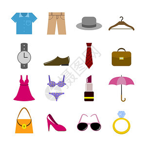 收集服装配件,鞋,衬衫,领带帽子隔离矢量插图图片