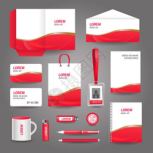 红色波浪形抽象商业文具模板,用于企业身份品牌向量插图图片