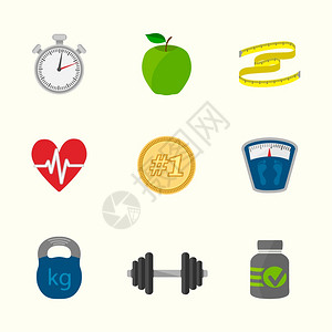 健身图标心率苹果饮食,比平孤立矢量插图图片