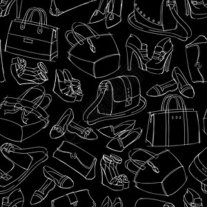 无缝女人39的时尚配饰袋鞋子素描图案背景矢量插图可编辑EPS渲染的jpg格式图片