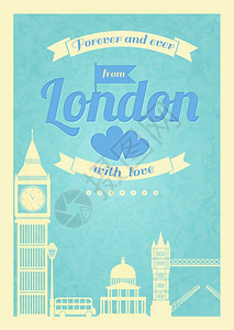 爱伦敦复古海报与大本桥传单矢量插图图片