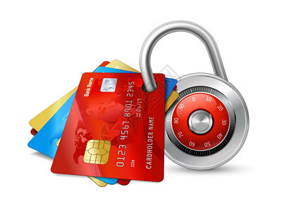 安全的信用卡与芯片保护加密挂锁隔离矢量插图图片