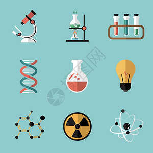 化学生物技术科学平图标分子核动力显微镜等用于学校教育的孤立矢量插图图片