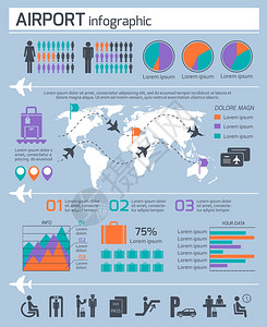 机场业务信息图表展示模板布局工作图空中交通图标矢量插图图片