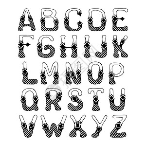 草图手绘字母与舱口装饰字体字母隔离矢量插图图片