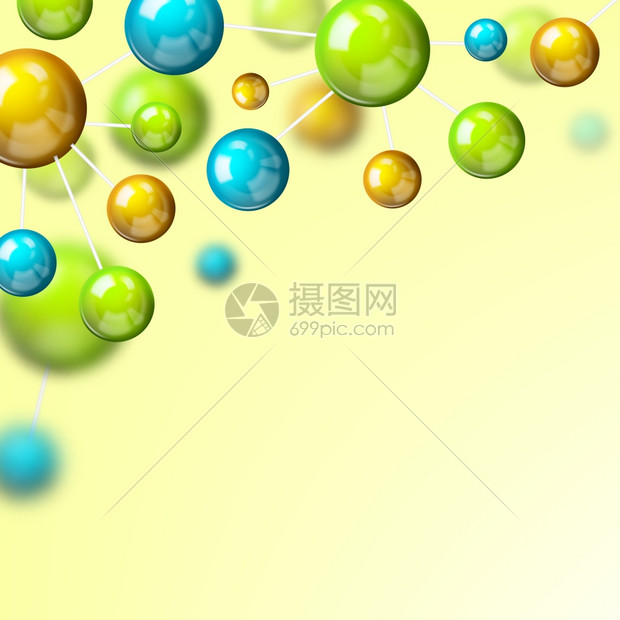三维化学物理彩色原子结构分子模型背景壁纸矢量插图图片