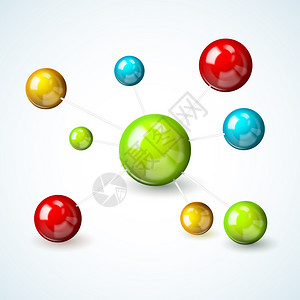 三维科学分子模型与彩色原子矢量插图图片