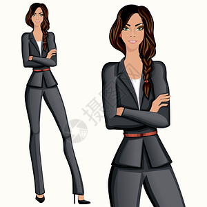 商业风格自信吸引力的专业站立女商人矢量插图图片