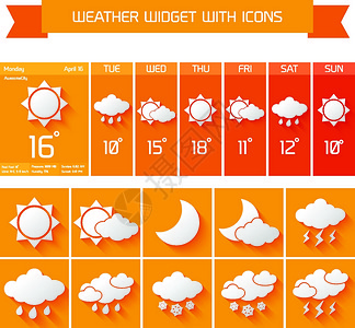 天气扩展预报计算机移动垂直小部件与图标业务收集橙色孤立矢量插图图片
