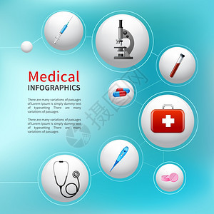 医疗药房救护车气泡信息图与现实的医疗图标矢量插图图片