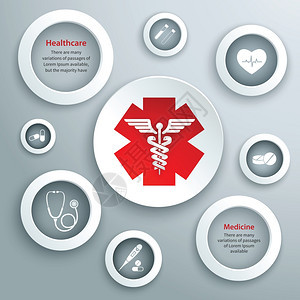 医疗急救服务纸符号胶囊听诊器医疗图标孤立矢量插图图片