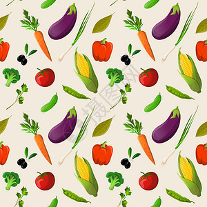 蔬菜机食品无缝图案番茄玉米黄瓜橄榄矢量图图片