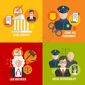 法律服务犯罪惩罚法律秩序社会责任图标了向量插图背景图片