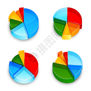 彩色抽象三维饼图业务信息图元素隔离图标矢量插图高清图片