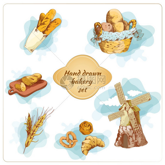 烘焙包糕点食品手绘装饰元素矢量插图图片