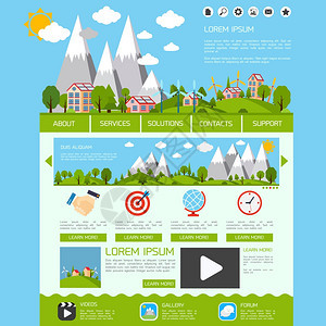 生态绿色能源自然网站模板视频画廊论坛按钮矢量插图图片