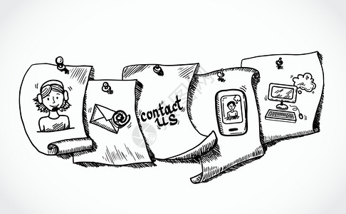 联系们电话客户服务用户支持纸张图标标签草图矢量插图图片