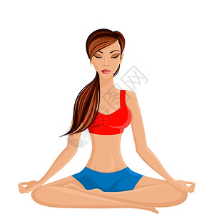 轻感苗条的女人练瑜伽半莲座姿势矢量插图图片