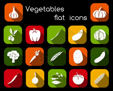 蔬菜机食品平图标集橄榄椒韭菜卷心菜分离矢量插图图片