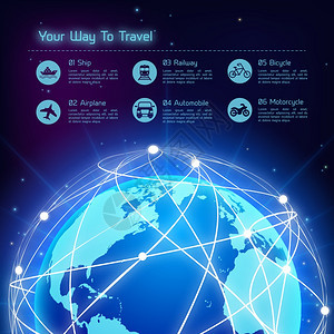 网络地球仪蓝色球体地球旅行背景与运输图标矢量插图图片