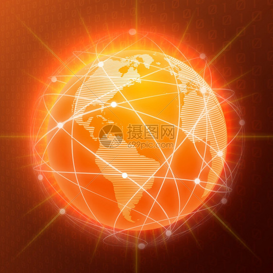 网络地球仪橙色球体地球社交媒体矢量插图图片