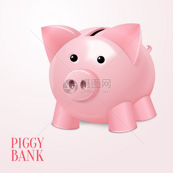 趣的粉红色储蓄罐钱箱储蓄符号海报矢量插图图片