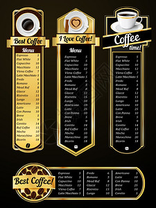 咖啡菜单模板与浓缩咖啡卡布奇诺铁位置矢量插图图片