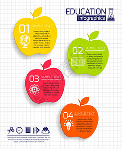 苹果教育信息图集与学校元素矢量插图图片