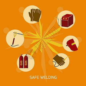 焊工行业施工作业保护安全要素平图标矢量插图图片