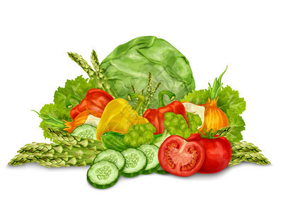 蔬菜机食品混合静物分离白色背景矢量插图图片
