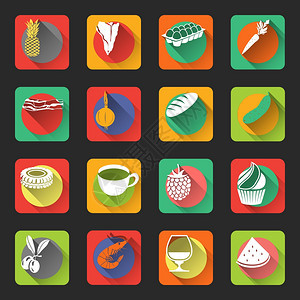 食品平图标集果肉蔬菜孤立矢量插图图片