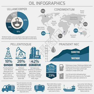 全球原油钻井炼油工业过程石油生产分配业务信息统计展示矢量图图片