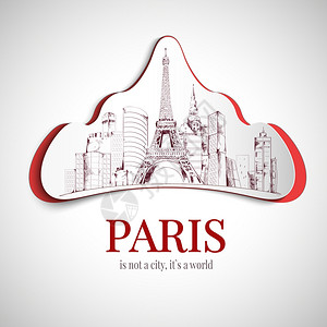 巴黎世界古老而现代的城市标志与埃菲尔铁塔摩天大楼矢量插图图片