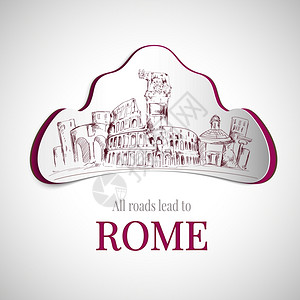 罗马城市标志与古罗马老城建筑矢量插图图片