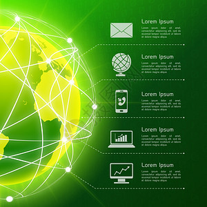 网络地球仪绿色球体地球背景与商业图标矢量插图图片