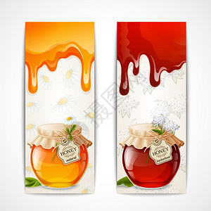 天然甜金机蜂蜜璃瓶横幅矢量插图图片