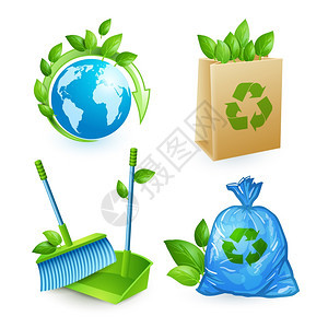 生态废物图标集垃圾回收保护孤立矢量插图图片