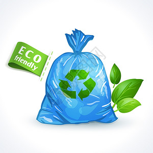 生态废物全球环保塑料袋与回收符号隔离白色背景矢量插图图片