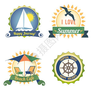 快乐旅程夏季海洋游轮旅行颜色标签矢量插图图片