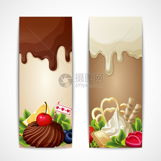 糖果,甜点,食物,牛奶白色巧克力浆果,横幅垂直矢量插图图片