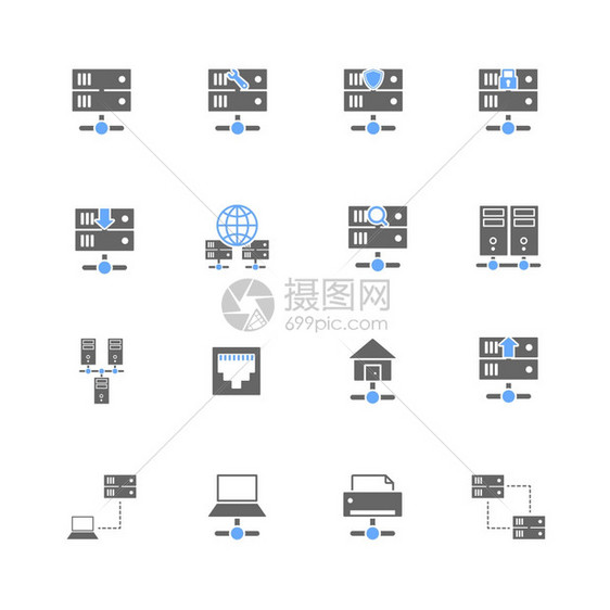 托管计算机网络图标与服务器数据中心域元素隔离矢量插图图片