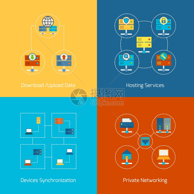 业务平图标集托管计算机网络互联网技术信息图表元素矢量插图图片