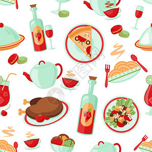 餐厅食品饮料菜单菜肴无缝图案矢量插图图片