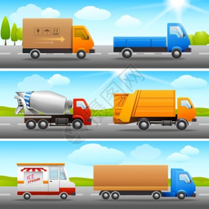 现实卡车卡车运输货车自动道路室外背景矢量插图图片