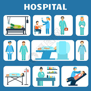 医疗医院救护车医疗服务平象形图集孤立矢量插图图片