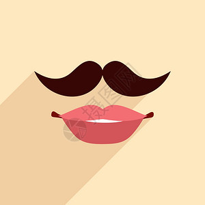 嘴唇胡子平风格的时尚复古时尚矢量插图图片