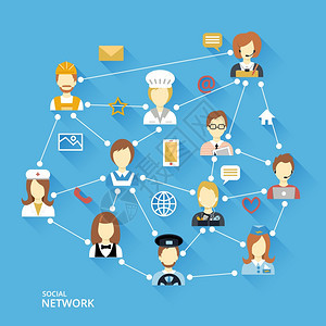 全球专业的社会商业网络群体沟通理念中的扁平式矢量插图背景图片