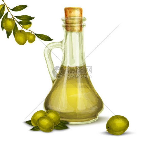 机天然食品橄榄油璃瓶与树枝海报矢量插图图片