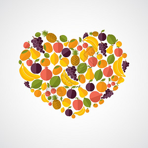 健康食品心脏成平风格图标背景矢量插图图片